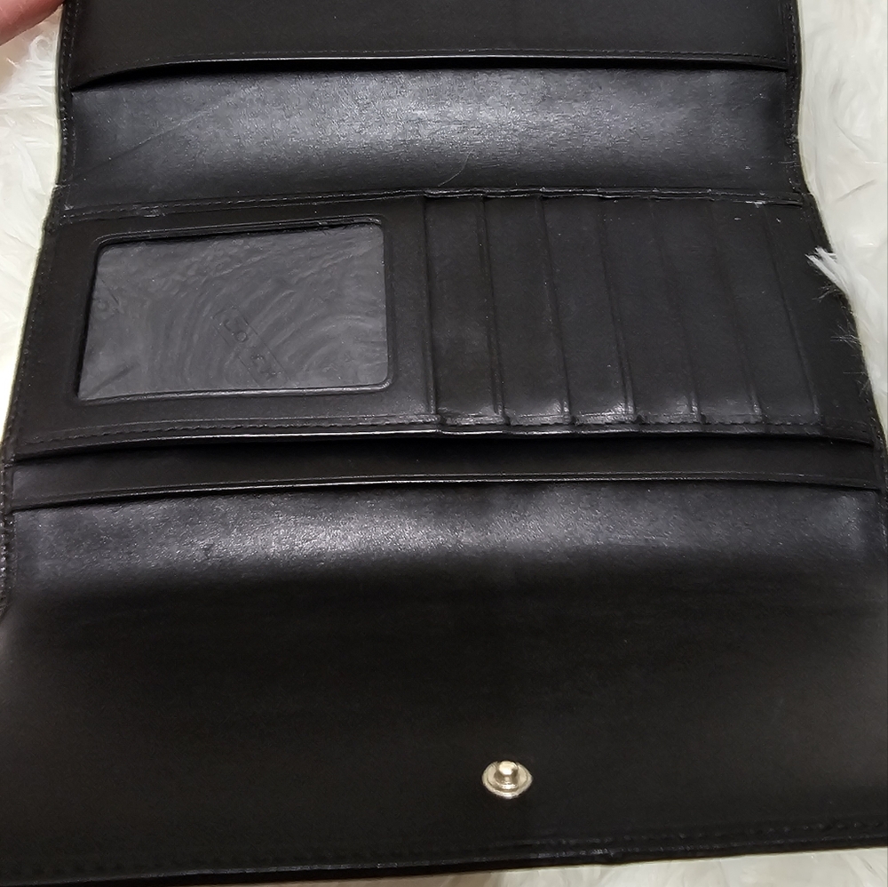 Coach VTG Blk. Signature Jacquard Canvas & Leather Trifold Wallet With Checkbook - Picture 10 of 12
